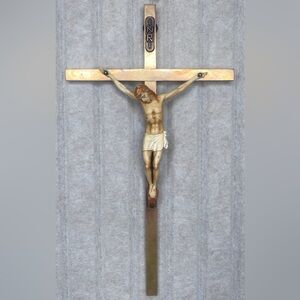 Vintage MCM Jesus Christ Wall Cross INRI Crucifix 10" Metal Brass Gallo NYC